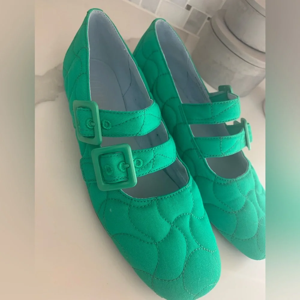 Camper Green Quilted Mary Jane Flats - Picture 1 of 7